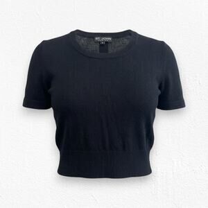 Vintage 1990s St. John Black Short Sleeve Knit Sweater Top Ribbed Hem Size Small